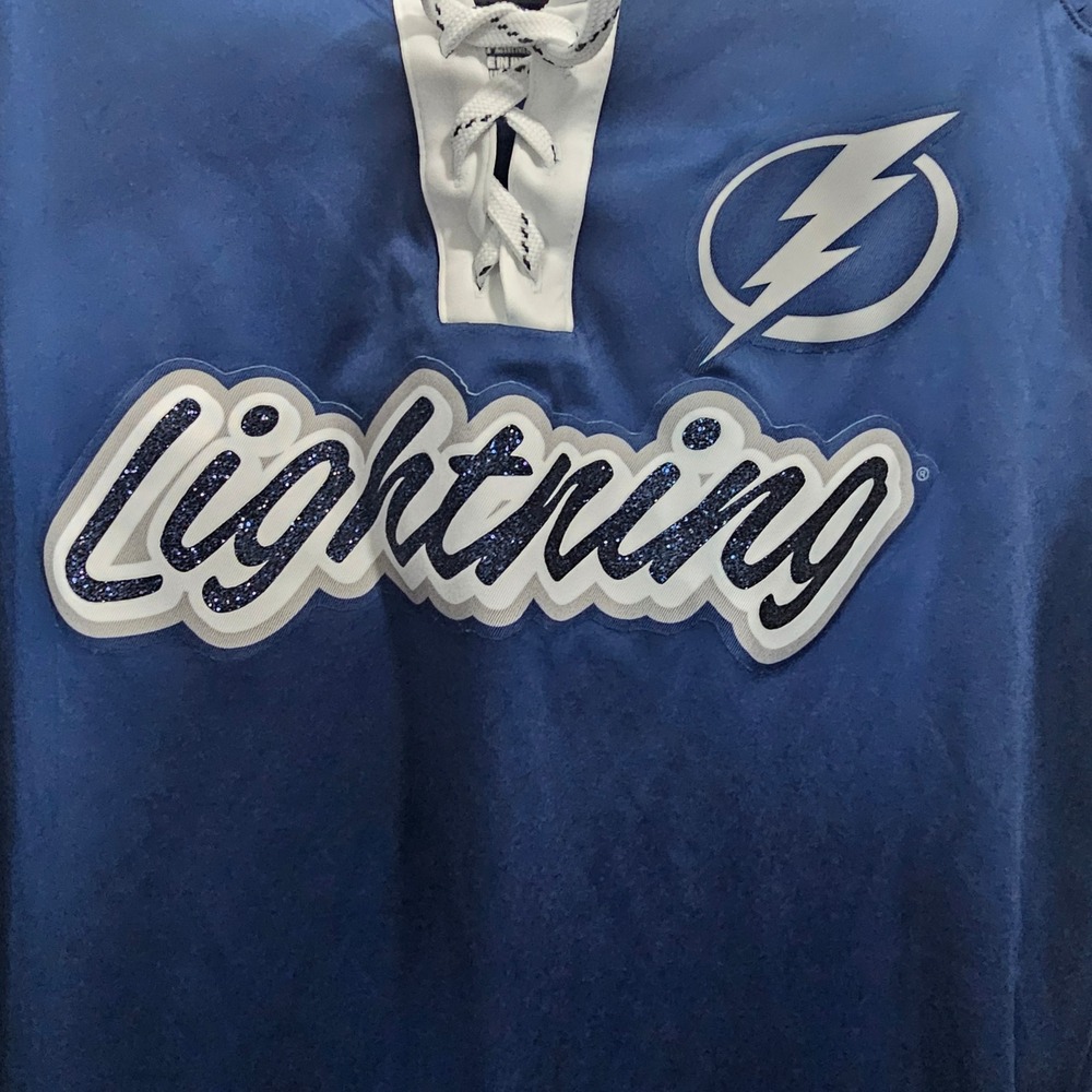 Fanatics Tampa Bay Lightning Womens Blue Lace Up V-Neck Jersey T-Shirt Small - Picture 2 of 5
